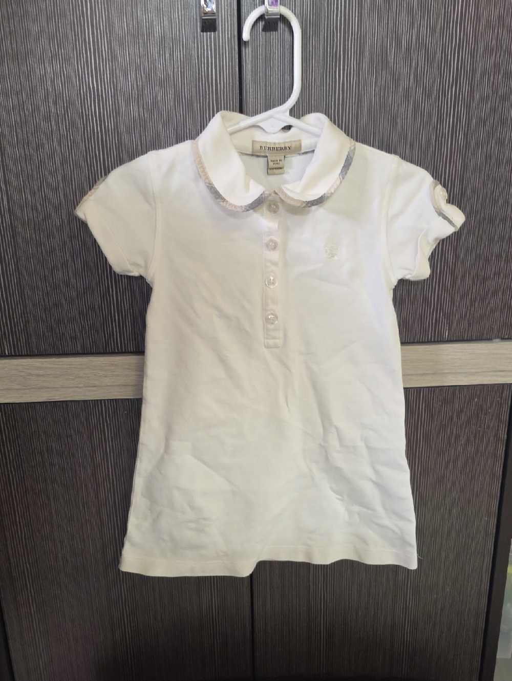 Kids Burberry White Polo Dress with Trimmed Peter Pan Collar